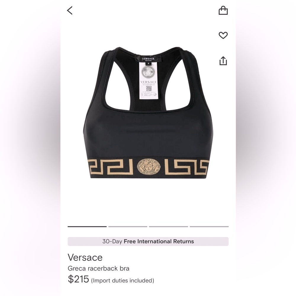 Versace Black Sports Bra with Gold Greca Pattern